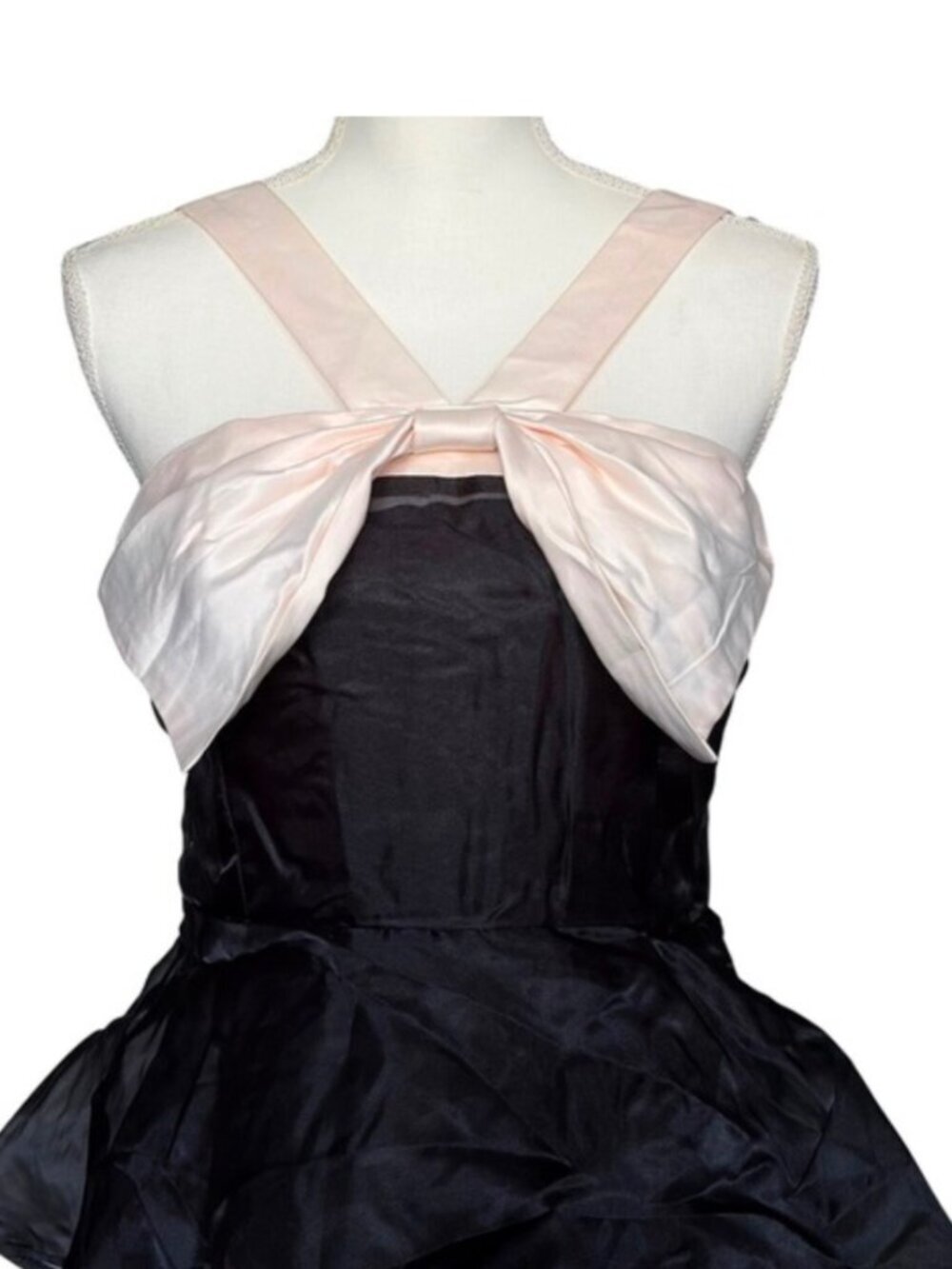 NWT Lulus Black Organza Tiered Midi Dress with Satin Bow - Picture 4 of 8